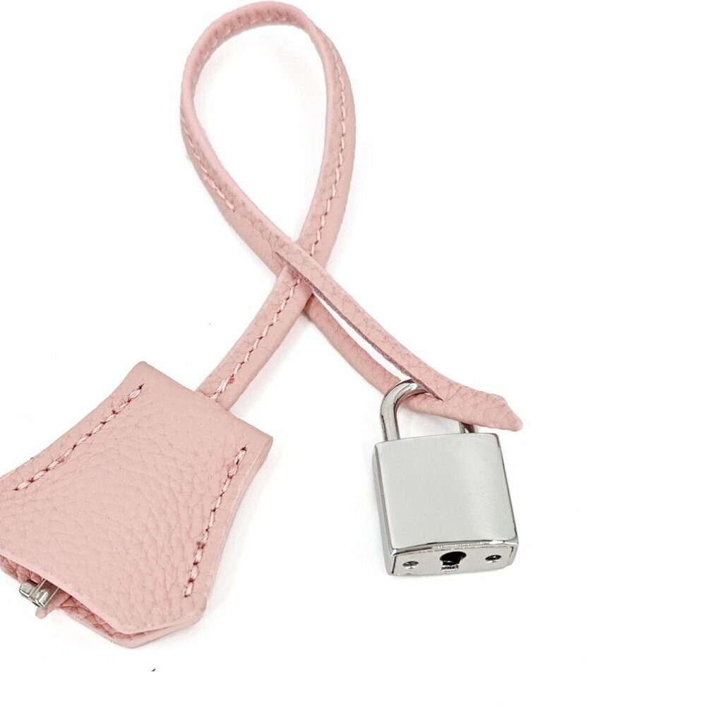 Leather Bag Charm Keychain with Padlock Pink Silver Purse Accessories